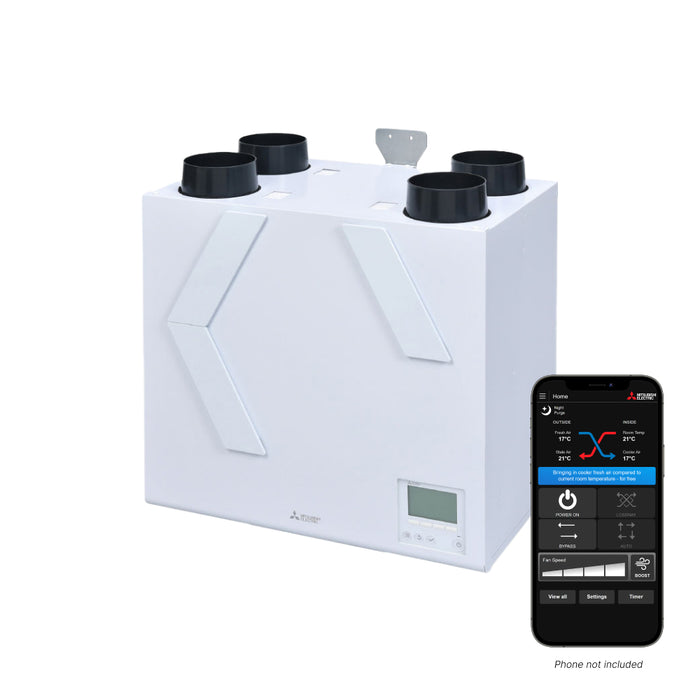 Mitsubishi Electric VL-500CZPVU2-R-EG Vertical Lossnay Bundle with Wi-Fi (HRV) Air Volume: 125l/s. (WxDxH, mm) 725 x 556 x 632