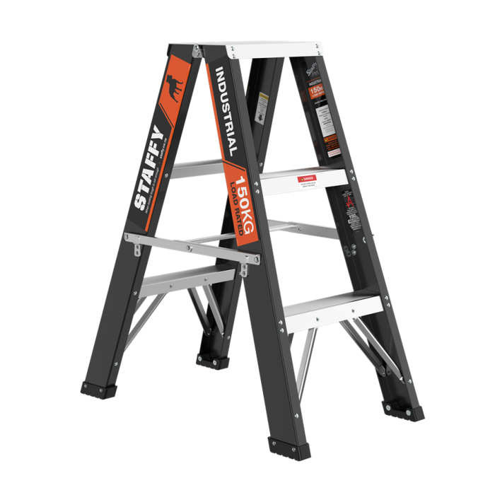 Staffy Step Ladder Double Sided Fibreglass 3 Step 150kg rated