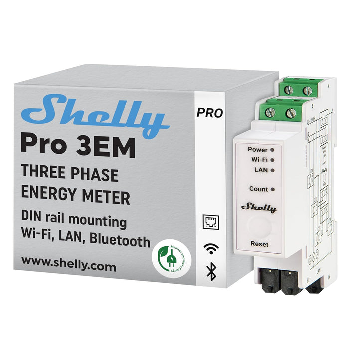 Shelly Smart 3Ph Energy Meter LAN Wi-Fi D/Rail Mount C/W 400A CTs