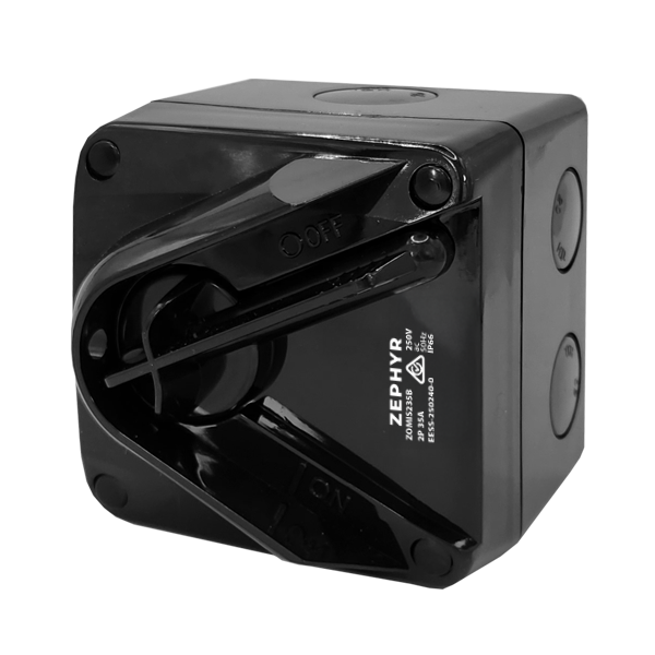 Zephyr Mini Isolator Switch Black - 35A 2P 250V IP66