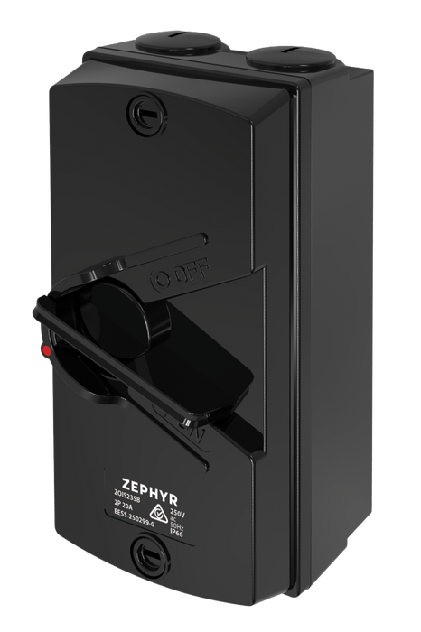 Zephyr Isolator Switch Black - 35A 2P 250V IP66