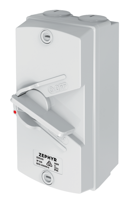 Zephyr Isolator Switch Grey - 63A 3P 250V IP66