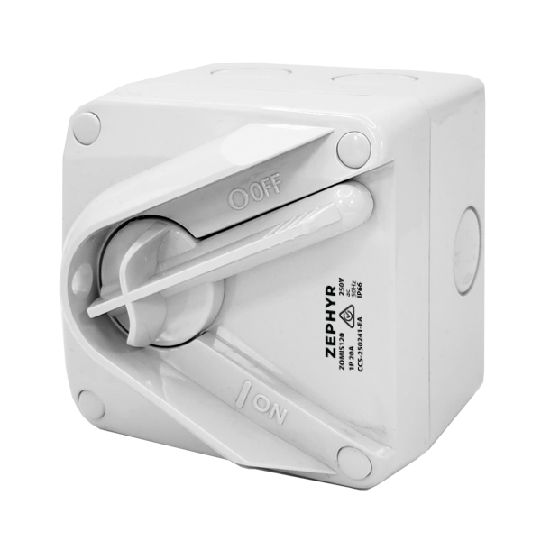 Zephyr Mini Isolator Switch Grey - 20A 1P 250V IP66
