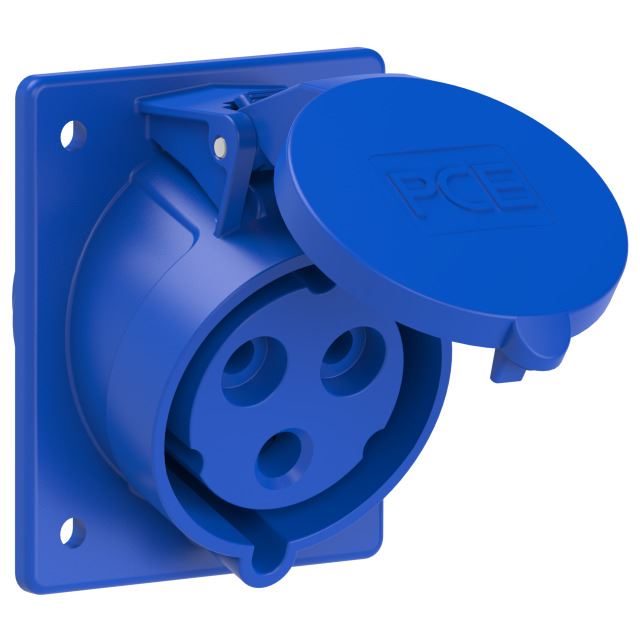 Emptec Socket 32Amp 3pole IP44 6h Panel Flanged Sloping