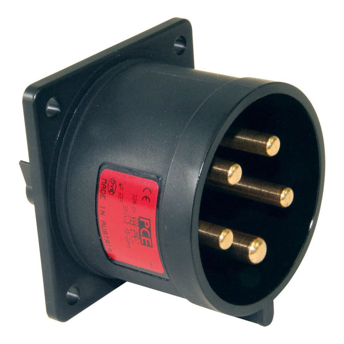 Emptec Plug 32Amp 5pole IP44 6h Black Panel Flanged Straight