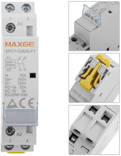 Maxge Modular Installation Contactor IP20 1M 230VAC 25 Amps 2NC