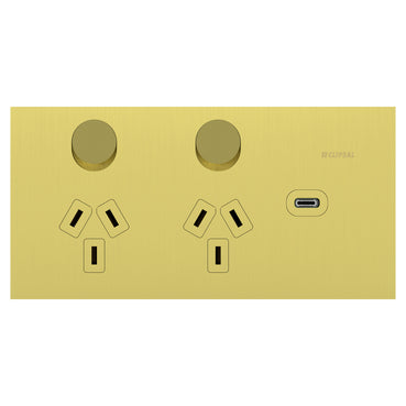 Clipsal Socket Sw Horiz Twin 1ExUSBC 10A 250V