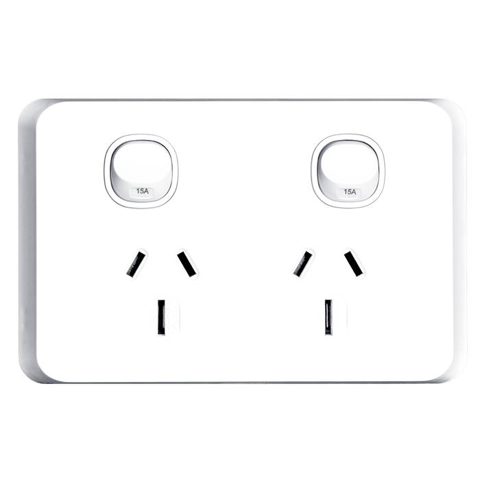 Tradesave Sleek Double 15A Horizontal Power Point