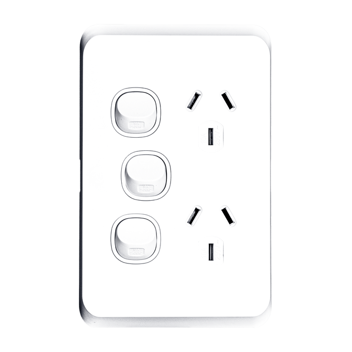 Tradesave Sleek 10A Double Power Point with Extra 16A Switch