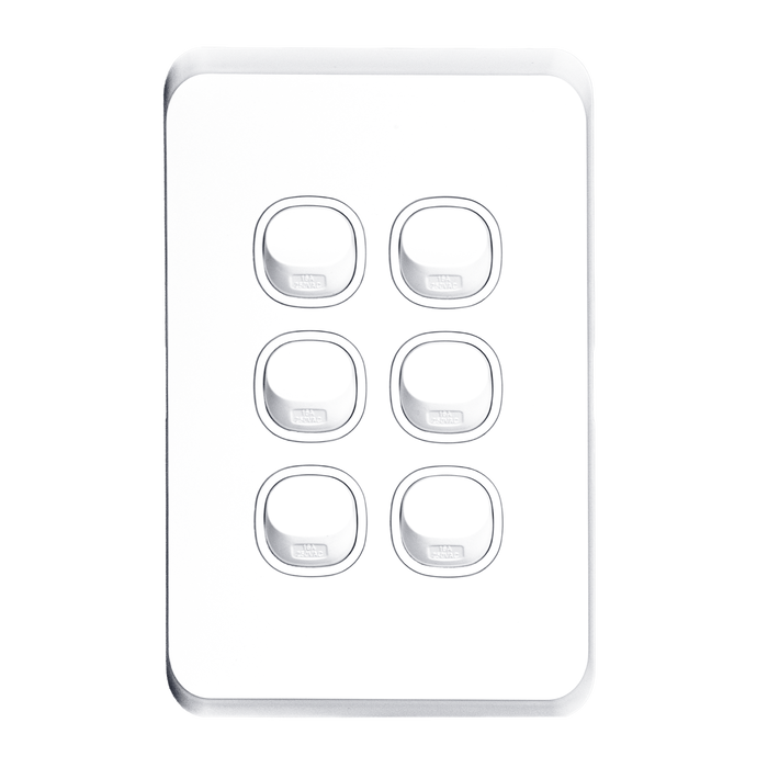 Tradesave Sleek 16A 2-Way Vertical 6 Gang Switch