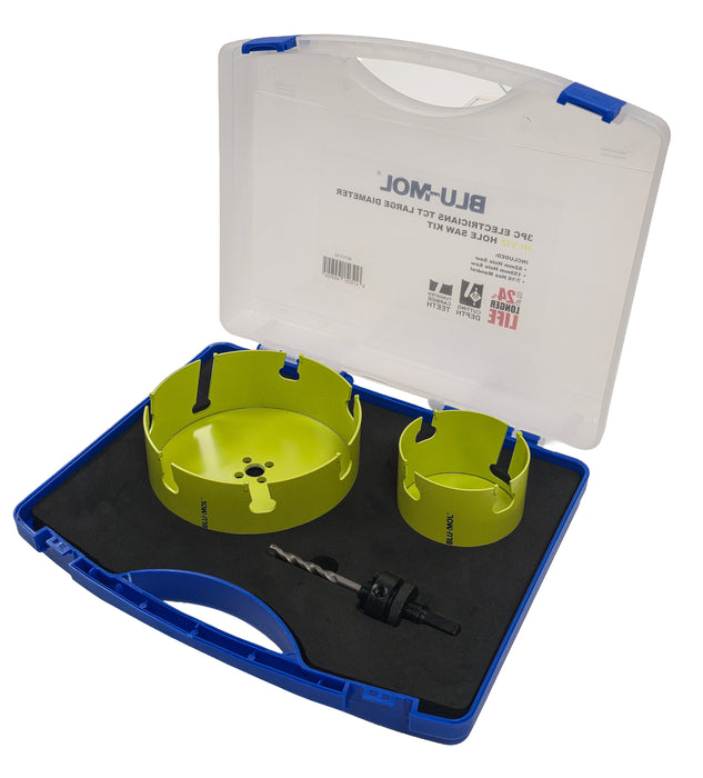 Blu-Mol 3 Pce Electricians Tct Large Diameter (159/92) Hole Saw Kit
