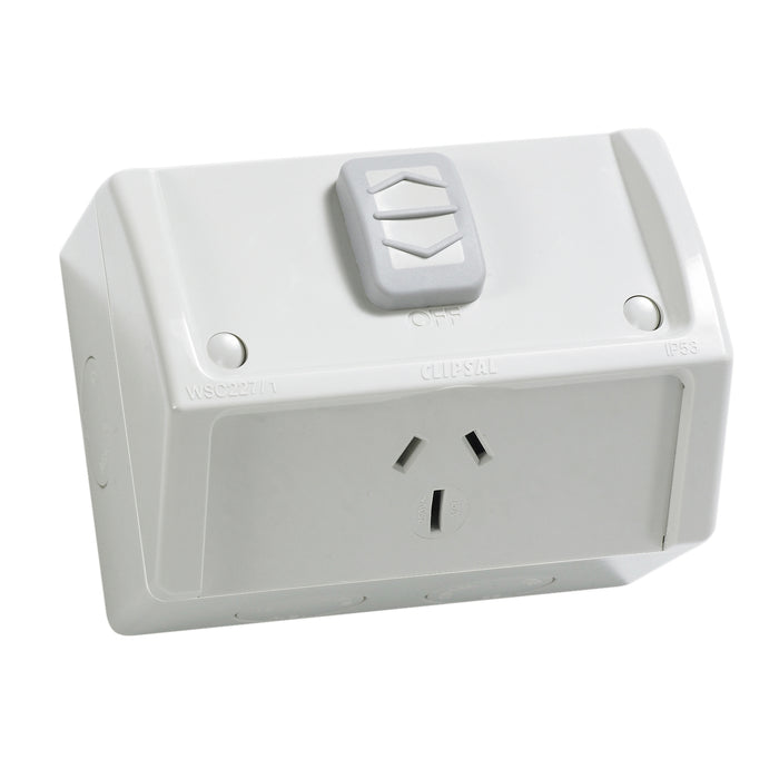 Clipsal Switched Socket Weathershield Single 15A IP53 Grey