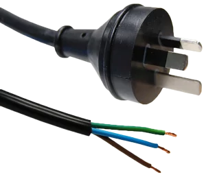 Rackpower Power Lead 10A 3Pin Plug - Bare End - 2M 1mm Black Lead