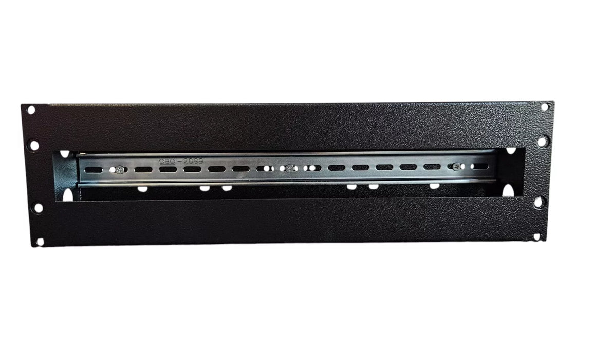 Rackpower Distribution Board 3RU 24Pole Black Din Rail & Earth Studs 19 Inch Mounting Hardware Cable Protection Grommets & Pole Fillers