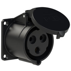 Emptec Socket 32Amp 3pole IP44 6h Black Panel Flanged Straight