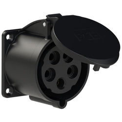 Emptec Socket 32Amp 5pole IP44 6h Black Panel Flanged Straight