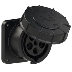 Emptec Socket 63Amp 5pole IP67 6h Black Panel Flanged Straight