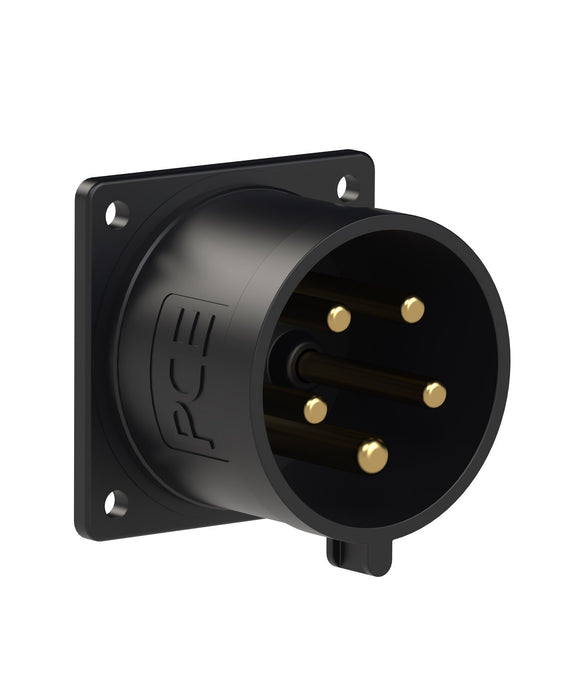 Emptec Socket 125Amp 3pole IP67 6h Black Panel Flanged Straight