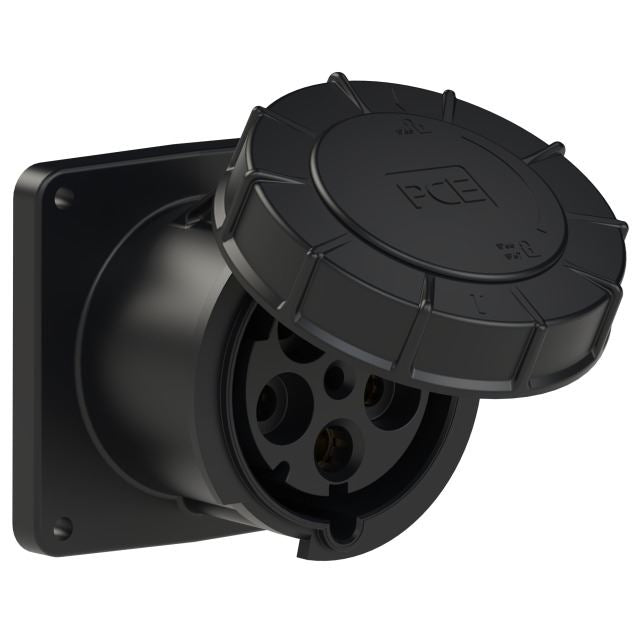 Emptec Socket 125Amp 5pole IP67 6h Black Panel Flanged Straight