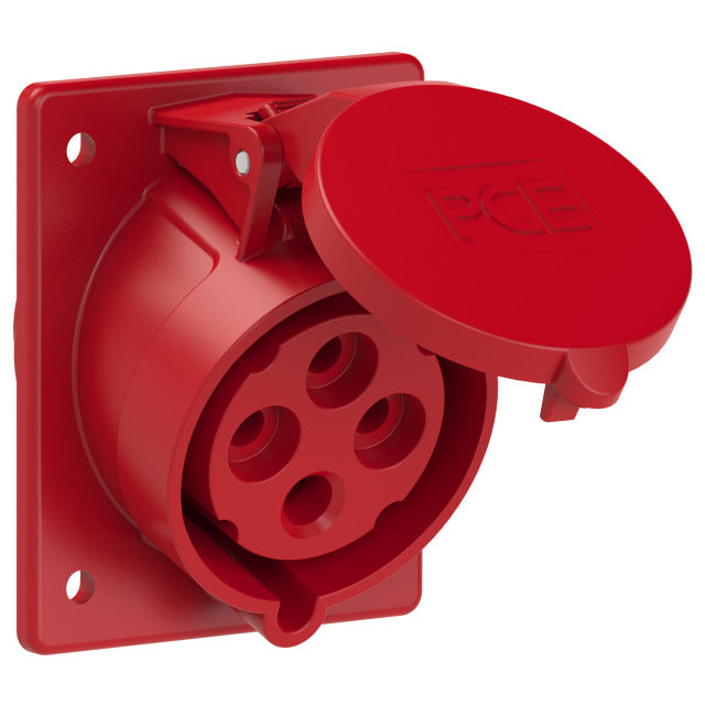 Emptec Socket 32Amp 4pole IP44 6h Panel Flanged Sloping
