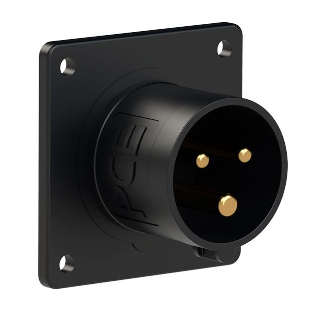 Emptec Plug 16Amp 3pole IP44 6h Black Panel Flanged Straight
