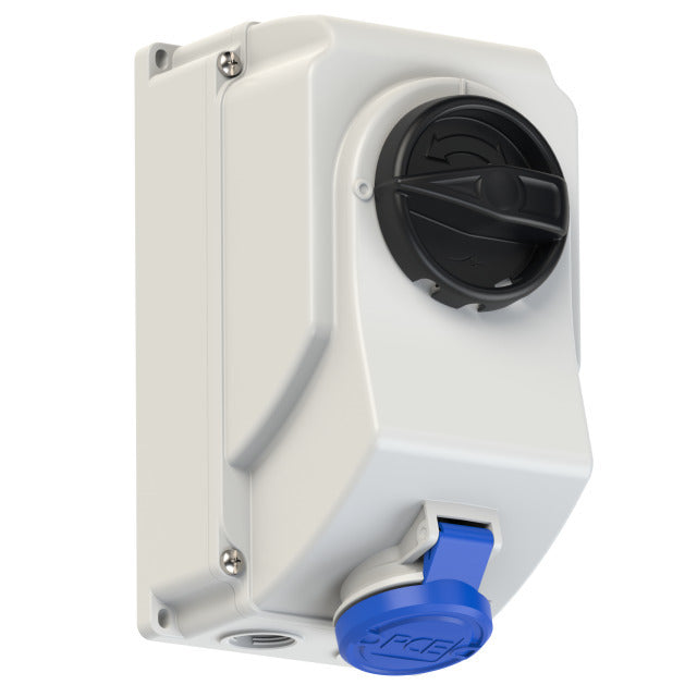 Emptec Socket 16Amp 3pole IP44 6h Switch interlocked Surface Mnt