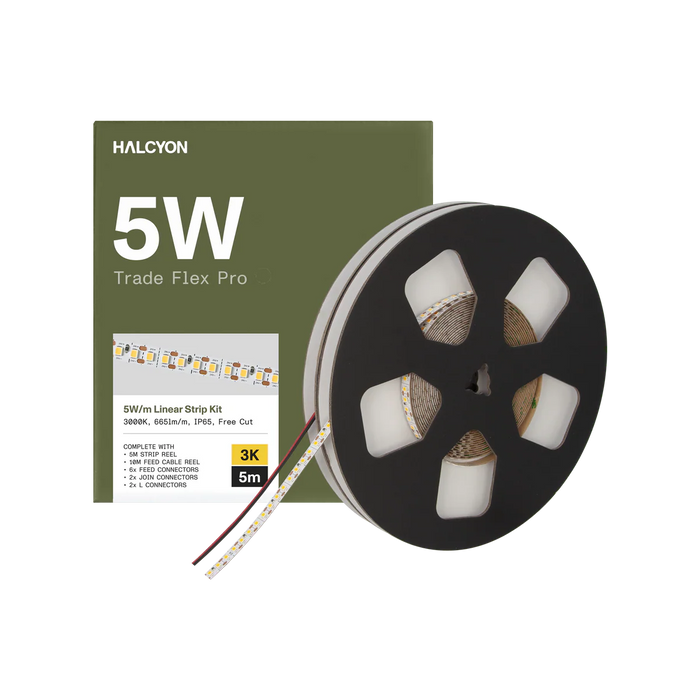 Halcyon Linear Tape Trade Flex Pro 24V DC 5W 665lm/m 3000K CRI90 IP65 8mm - Trade Kit 5m