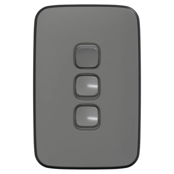 Iconic Essence Switch Vert 3G 20A 230/240V Ash Grey