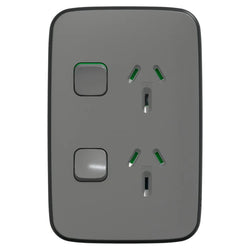 Iconic Socket Sw Vert Twin 10A 230/240V Ash Grey