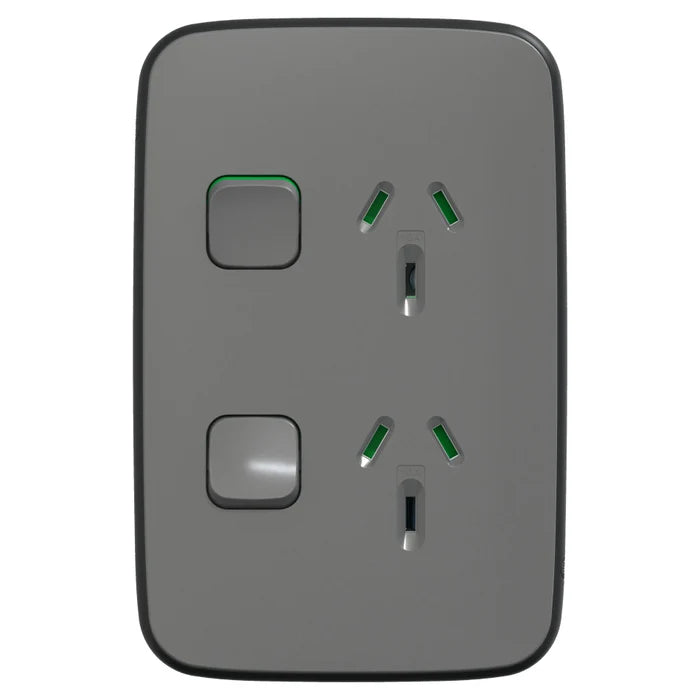 Iconic Socket Sw Vert Twin 10A 230/240V Ash Grey