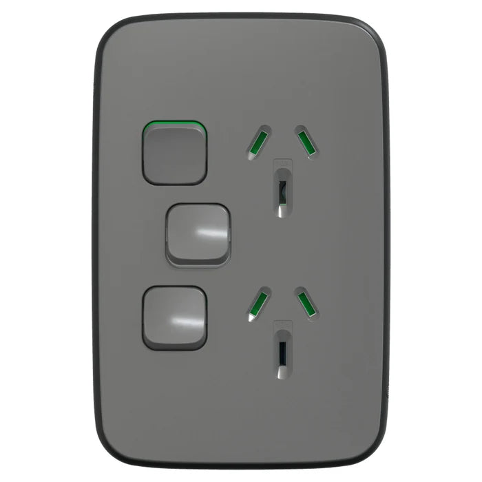 Iconic Socket Sw Vert Twin with Extra SW Ash Grey