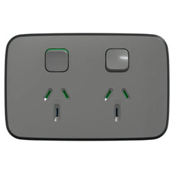 Iconic Socket Sw Horiz Twin 10A 230/240V Ash Grey