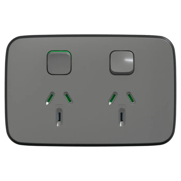 Iconic Socket Sw Horiz Twin 10A 230/240V Ash Grey