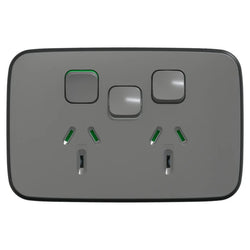 Iconic Socket Sw Horiz Twin with Extra SW Ash Grey