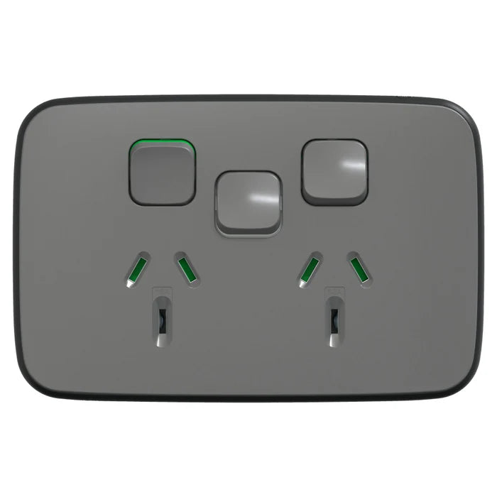 Iconic Socket Sw Horiz Twin with Extra SW Ash Grey
