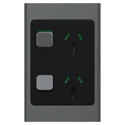 Iconic Socket Sw Vert Twin 10A 230/240V Silver Shadow