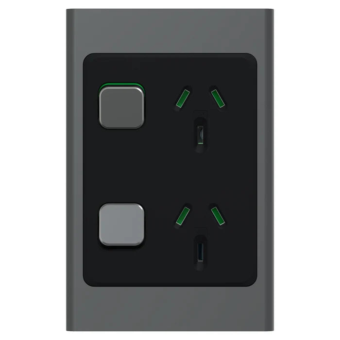 Iconic Socket Sw Vert Twin 10A 230/240V Silver Shadow