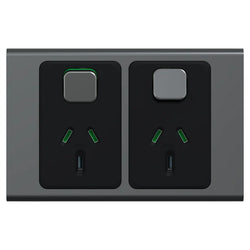 Iconic Socket Sw Horiz Twin 10A 230/240V Silver Shadow