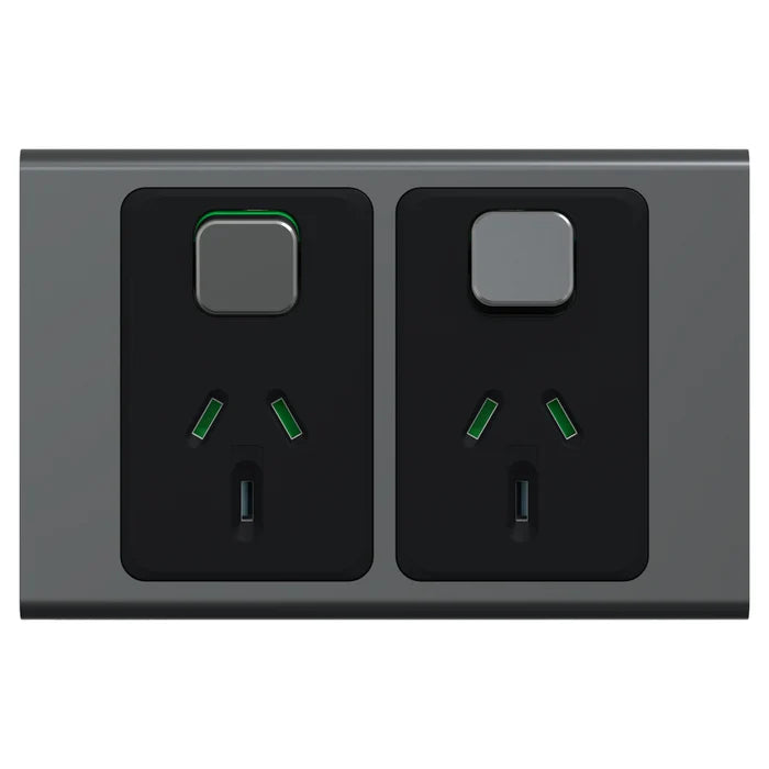 Iconic Socket Sw Horiz Twin 10A 230/240V Silver Shadow
