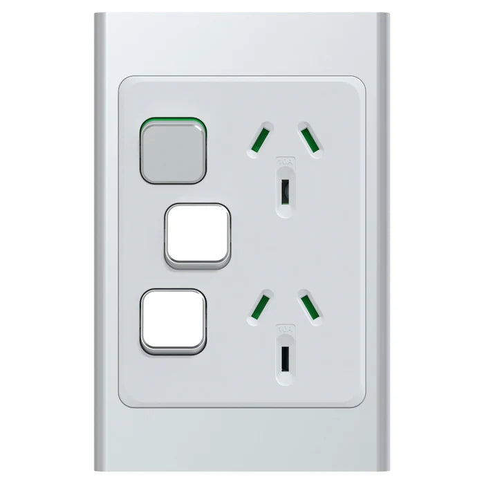 Iconic Socket Sw Vert Twin with Extra SW Silver