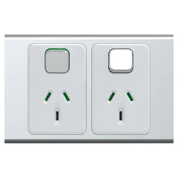 Iconic Socket Sw Horiz Twin 10A 230/240V Silver