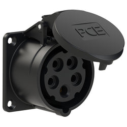 Emptec Socket 16Amp 5pole IP44 6h Black Panel Flanged Straight