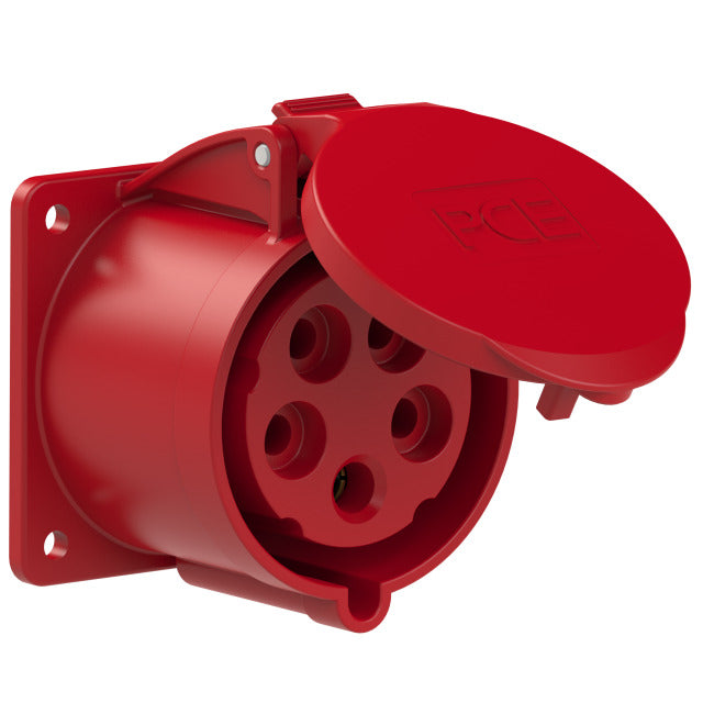 Emptec Socket 32Amp 5pole IP44 6h Panel Flanged Straight