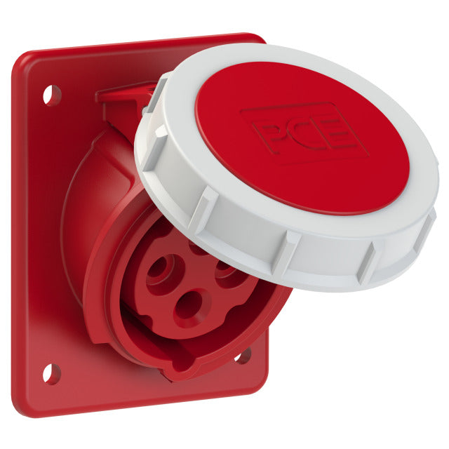 Emptec Socket 16Amp 4pole IP44 6h Panel Flanged Sloping