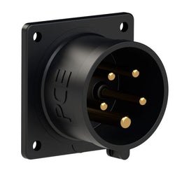 Emptec Plug 16Amp 5pole IP44 6h Black Panel Flanged Straight