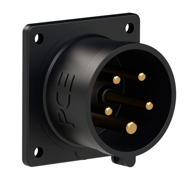 Emptec Plug 16Amp 5pole IP44 6h Black Panel Flanged Straight
