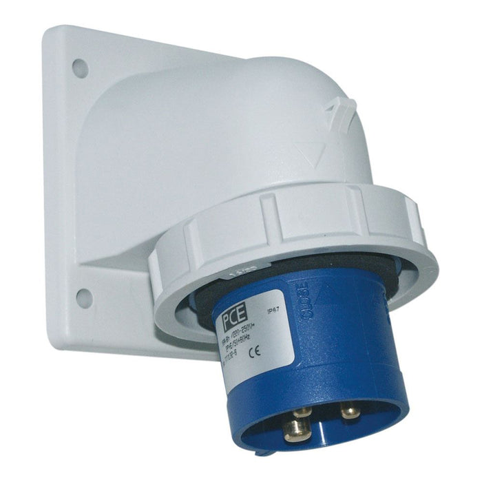 Emptec Plug 16Amp 3pole IP67 6h Appliance inlet Flanged Angled Surf