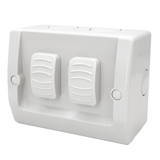 Zephyr Switch - Double Grey 10amp Waterproof IP53
