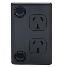 Tradesave Sleek Double 10A Vertical Power Point. Removable Cover. Flame Resistant. Matt Black