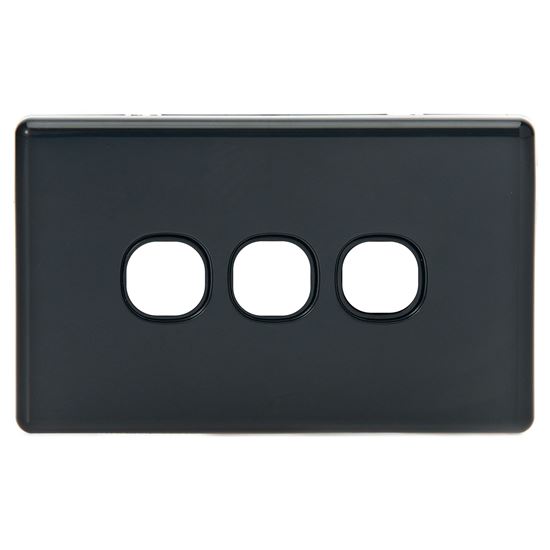 Tradesave Sleek 3 Gang Switch Plate ONLY Accepts all Tradesave Mechs Flame Resistant. Matt Black